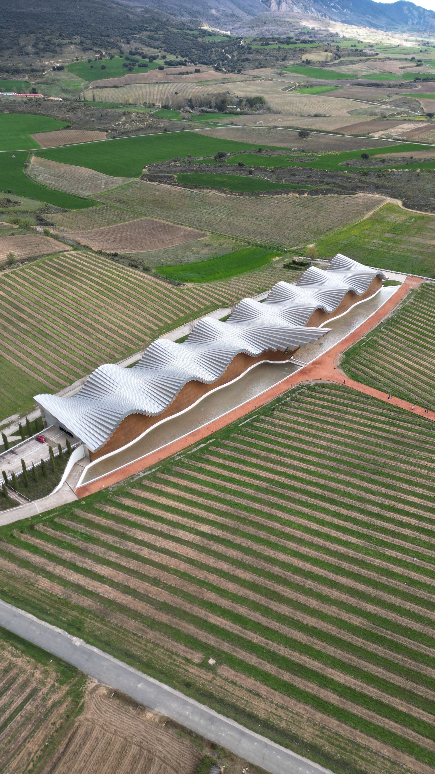 Bodegas Ysios surrounded by vineyards in Rioja Alavesa, Spain